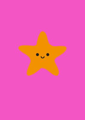 An unframed print of kids starfish illustration girls kids wall art in pink and yellow accent colour