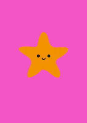 An unframed print of kids starfish illustration girls kids wall art in pink and yellow accent colour