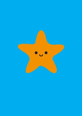 An unframed print of kids starfish illustration boys kids wall art in blue and yellow accent colour