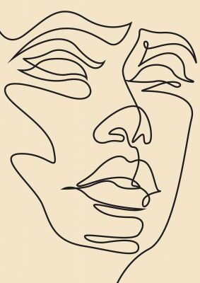 An unframed print of face line drawing ecru graphical in beige and black accent colour