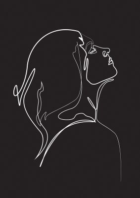 An unframed print of woman line drawing black graphical in black and white accent colour