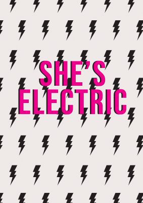 An unframed print of shes electric pattern pattern graphic in beige and black accent colour