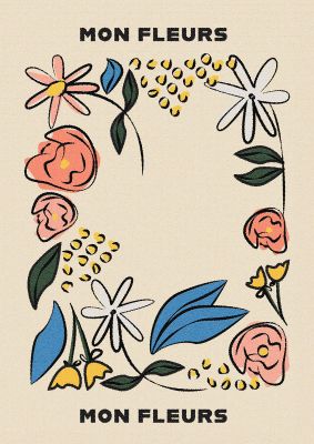 An unframed print of mon fleur illustration retro retro in beige and multicolour accent colour