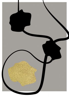 An unframed print of abstract gold black graphical in grey and black accent colour