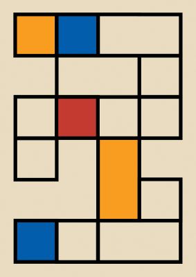 An unframed print of bauhaus grid 4 retro in multicolour and yellow accent colour