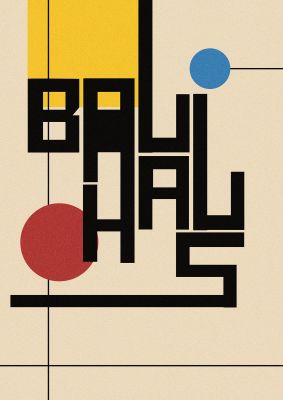 An unframed print of bauhaus style retro in multicolour and black accent colour