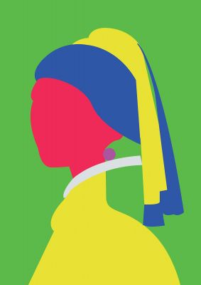 An unframed print of painting recreation girl with the pearl earring famous paintings illustration in multicolour and green accent colour