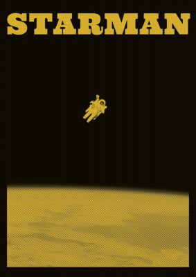 An unframed print of starman yellow nasa graphical in typography in brown and yellow accent colour
