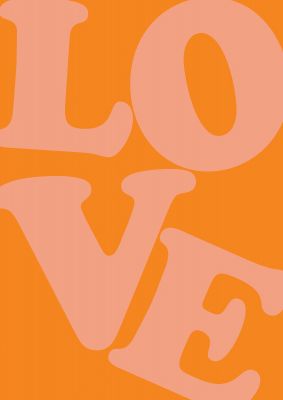 An unframed print of oversized love orange graphical in typography in orange