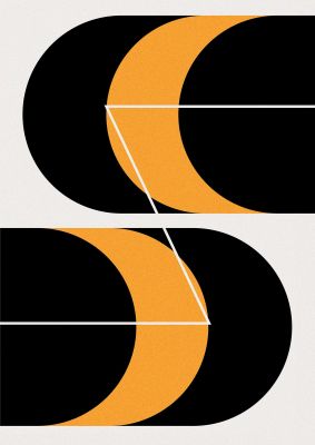 An unframed print of abstract black orange graphical in black and yellow accent colour