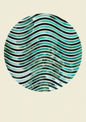 An unframed print of nature waves botanical abstract in aquamarine and black accent colour
