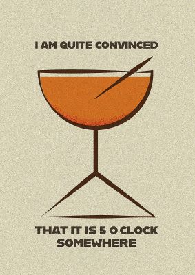 An unframed print of retro 5 oclock somewhere retro in typography in beige and orange accent colour