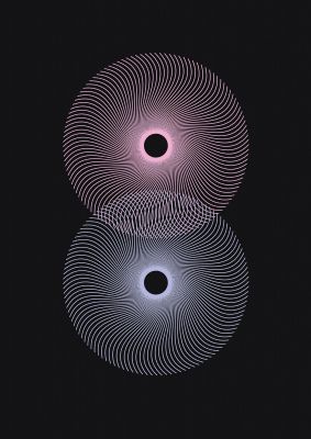An unframed print of intercepting spirals blue pink graphical illustration in multicolour and black accent colour