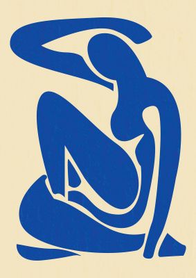 An unframed print of matisse inspired blue graphical illustration in blue and beige accent colour