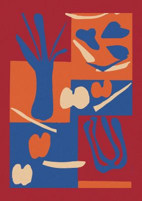 An unframed print of matisse inspired collage retro illustration in multicolour and red accent colour