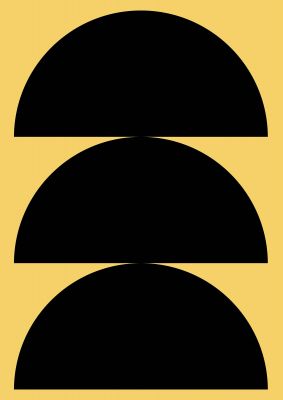 An unframed print of yellow black disc abstract two retro in black and black accent colour