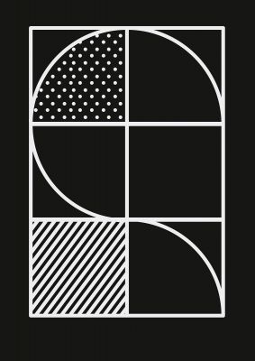 An unframed print of black white abstract shape line one graphical in monochrome