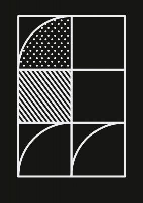 An unframed print of black white abstract shape line three graphical in monochrome