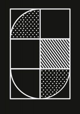 An unframed print of black white abstract shape line four graphical in monochrome