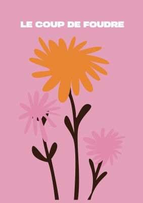 An unframed print of love at first sight flower french botanical illustration in pink and yellow accent colour
