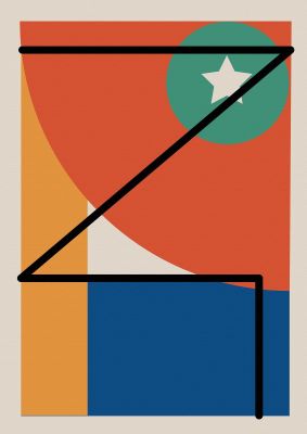 An unframed print of abstract bold shape one retro in multicolour and beige accent colour