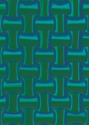 An unframed print of psychedellic trippy pattern pattern abstract in green and blue accent colour