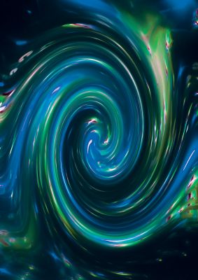 An unframed print of blue space swirl space abstract in blue and green accent colour