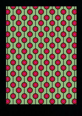 An unframed print of retro pattern pattern abstract in green and red accent colour