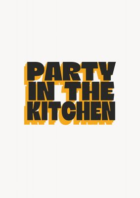 An unframed print of kitchen party quote in typography in white and black accent colour