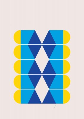 An unframed print of bold bright pattern puzzle retro abstract in blue and yellow accent colour