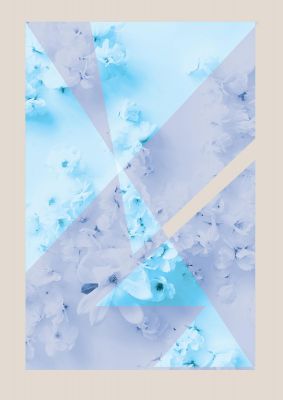 An unframed print of graphic puzzle palm blue two graphical illustration in blue and lilac accent colour