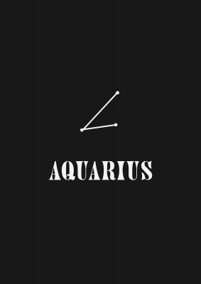 An unframed print of minimalist horoscope star sign series aquarius graphical in black and white accent colour