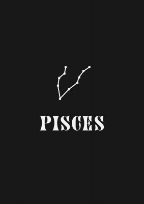 An unframed print of minimalist horoscope star sign series pisces graphical in black and white accent colour