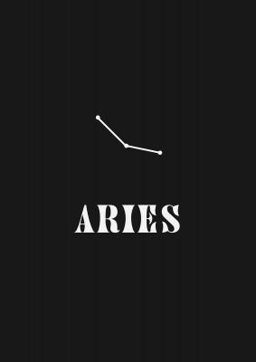 An unframed print of minimalist horoscope star sign series aries graphical in black and white accent colour