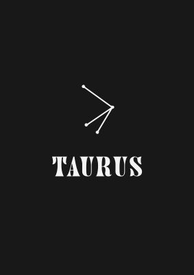 An unframed print of minimalist horoscope star sign series taurus graphical in black and white accent colour