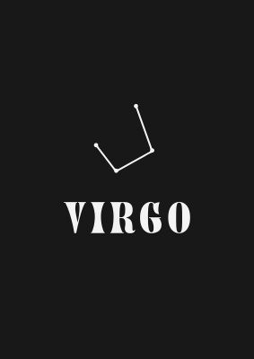 An unframed print of minimalist horoscope star sign series virgo graphical in black and white accent colour