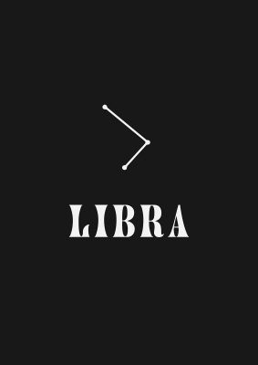 An unframed print of minimalist horoscope star sign series libra graphical in black and white accent colour