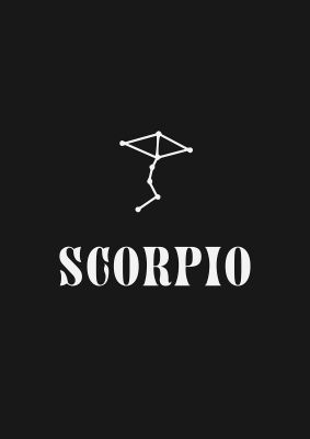 An unframed print of minimalist horoscope star sign series scorpio graphical in black and white accent colour