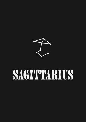 An unframed print of minimalist horoscope star sign series sagittarius graphical in black and white accent colour
