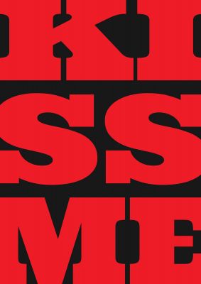 An unframed print of kiss me large letter red graphical illustration in red and black accent colour