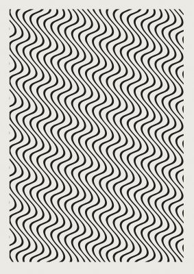 An unframed print of abstract line illusion ecru pattern in grey and black accent colour