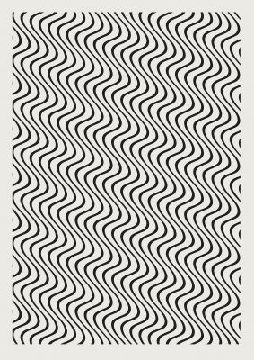 An unframed print of abstract line illusion ecru pattern in grey and black accent colour