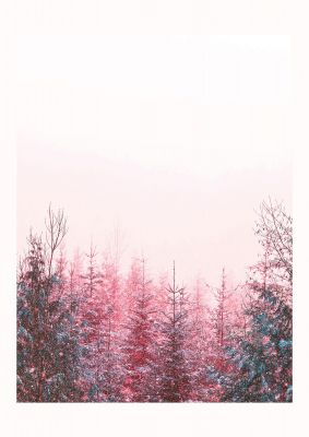 An unframed print of pink snow tree botanical illustration in pink and white accent colour
