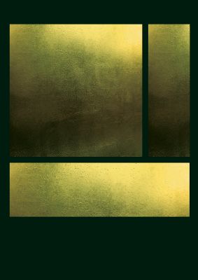 An unframed print of gold grid panel deep green graphical geometric in green and gold accent colour