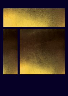 An unframed print of gold grid panel deep blue graphical geometric in yellow and black accent colour