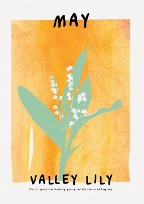 An unframed print of birth month flower series may botanical illustration in orange and green accent colour