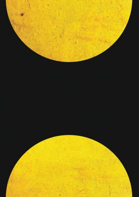 An unframed print of yellow double disc two graphical photograph in black and yellow accent colour