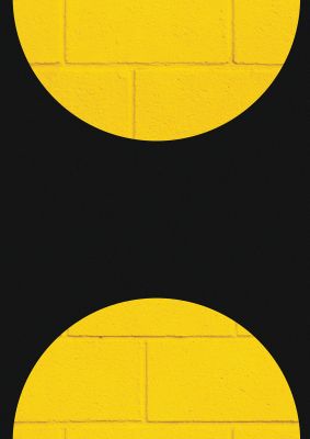 An unframed print of yellow double disc three graphical photograph in black and yellow accent colour