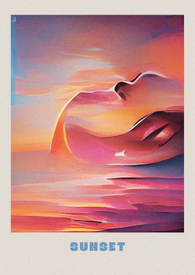 An unframed print of painted sunset three travel illustration in pink and multicolour accent colour