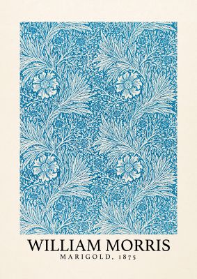 An unframed print of william morris marigold 1874 a famous paintings illustration in turquoise and beige accent colour
